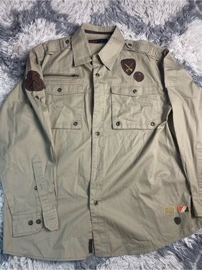 Parish Nation Blackwater Special Forces Mens 2XL Button Up Shirt Patch Eagle Y2K